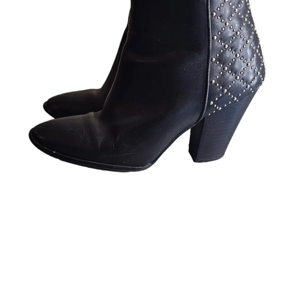 Zara black Studded Women's bootie Shoes 3.5" Chunk Heel Zipper Closure EU 39 - Picture 7 of 13